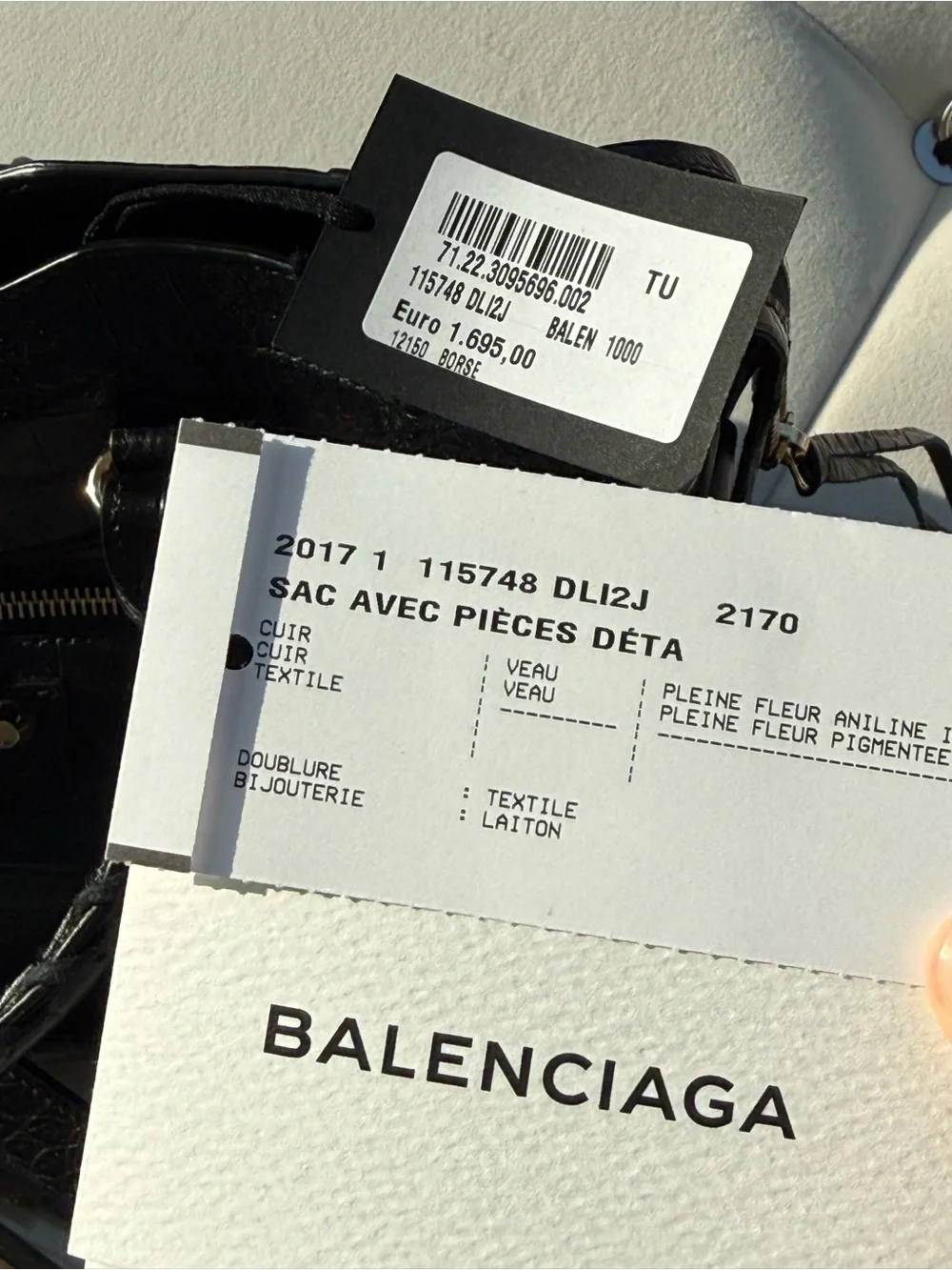 Balenciaga Black Croc-Embossed Lamb Leather City Bag